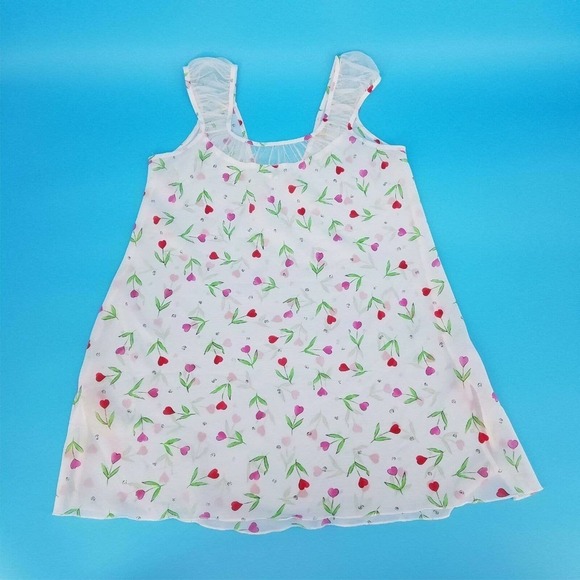 LA Intimates Sexy Heart Floral White/Pink/Red Sheer Mini Night Gown Womens Sz M - Picture 2 of 6